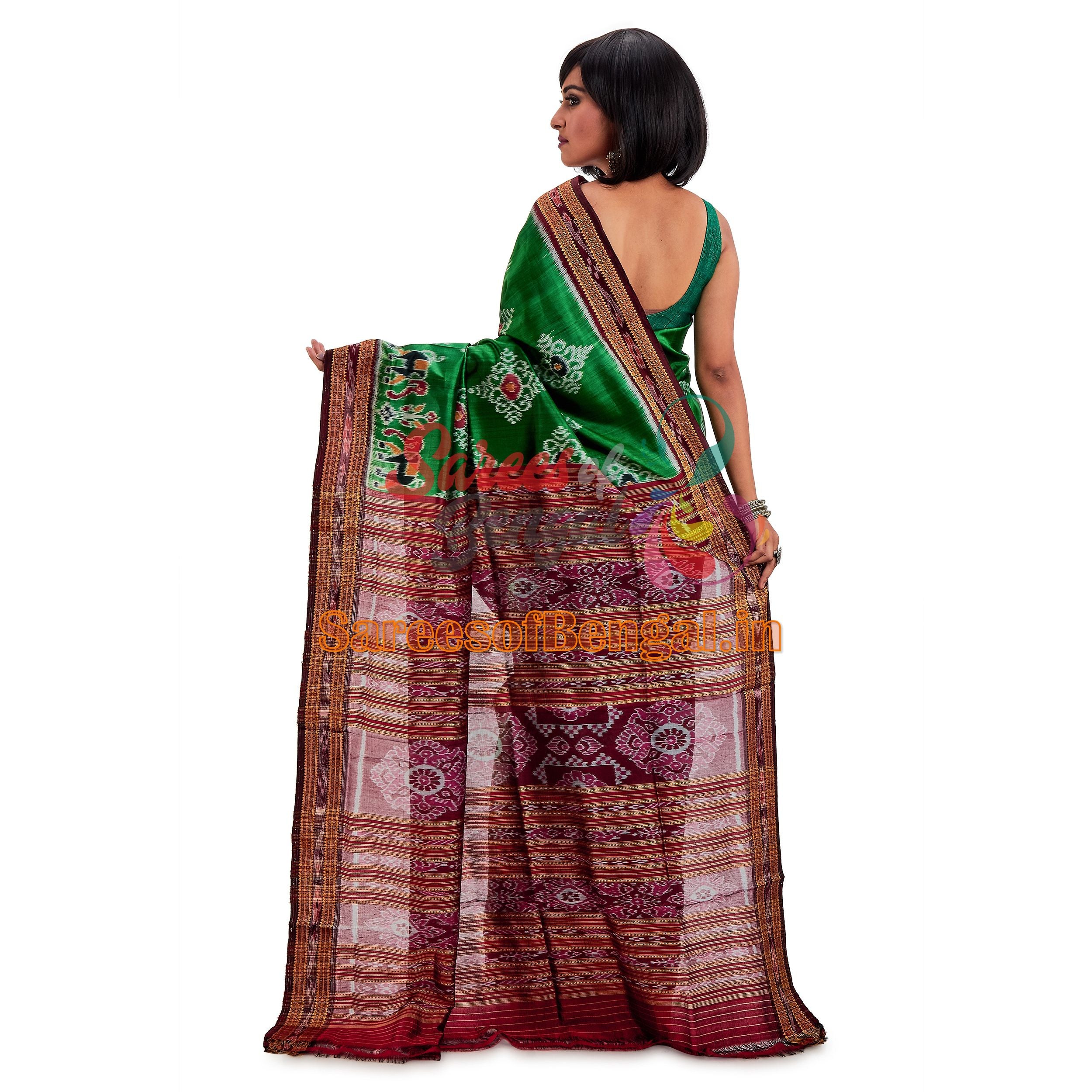 Elegant Elephant Motif Ikkat Silk Saree