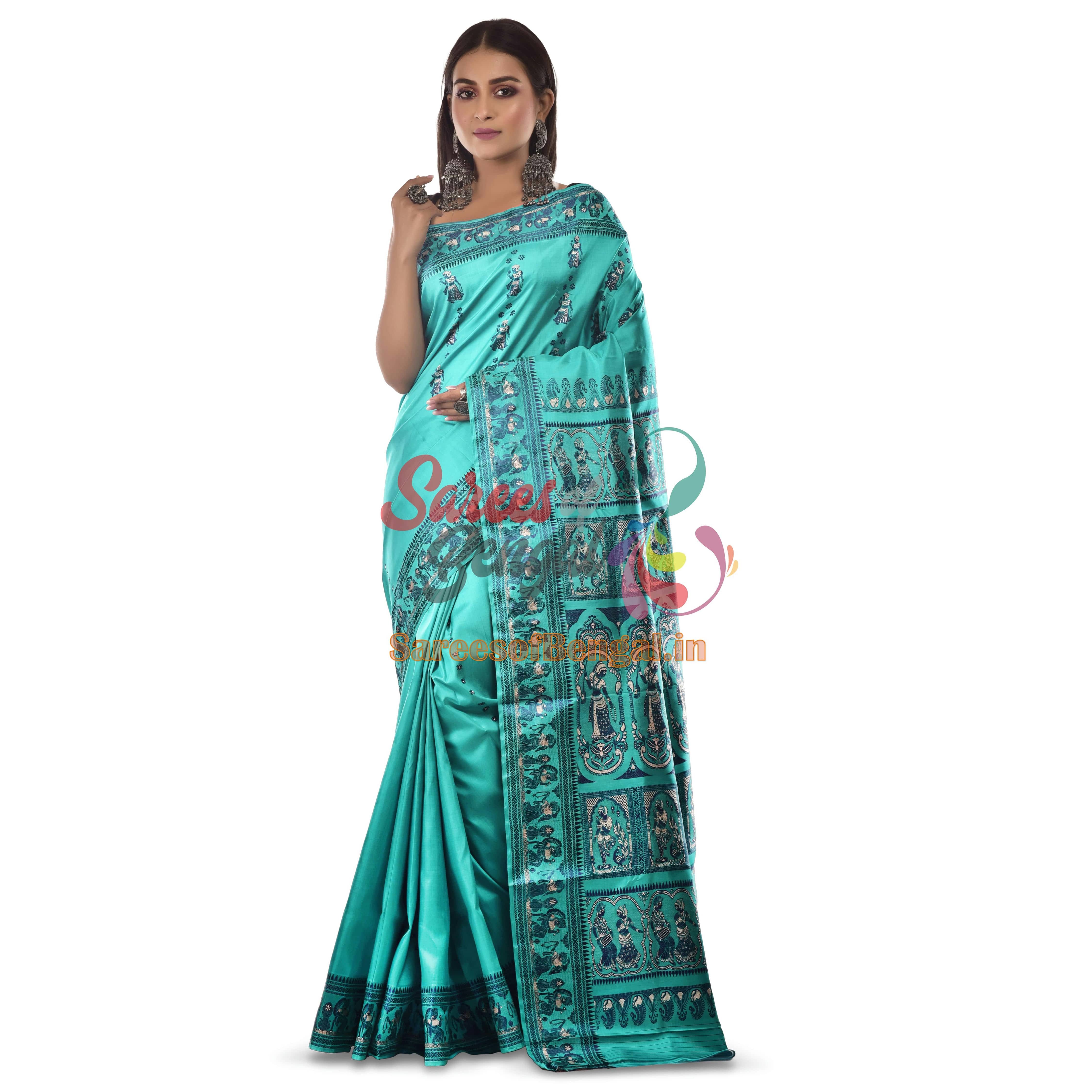 Cyan Bishnupuri Baluchari Silk Saree