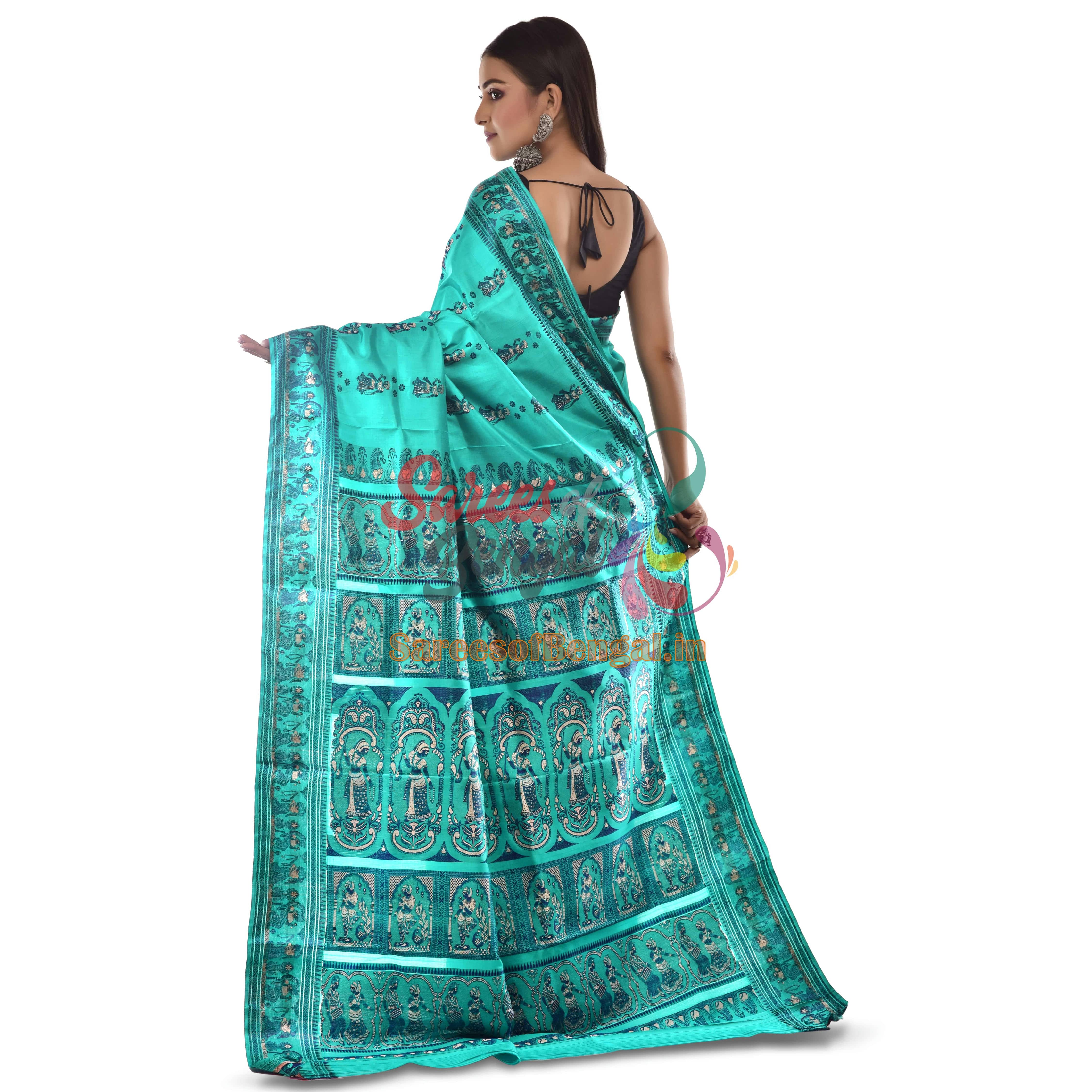 Cyan Bishnupuri Baluchari Silk Saree