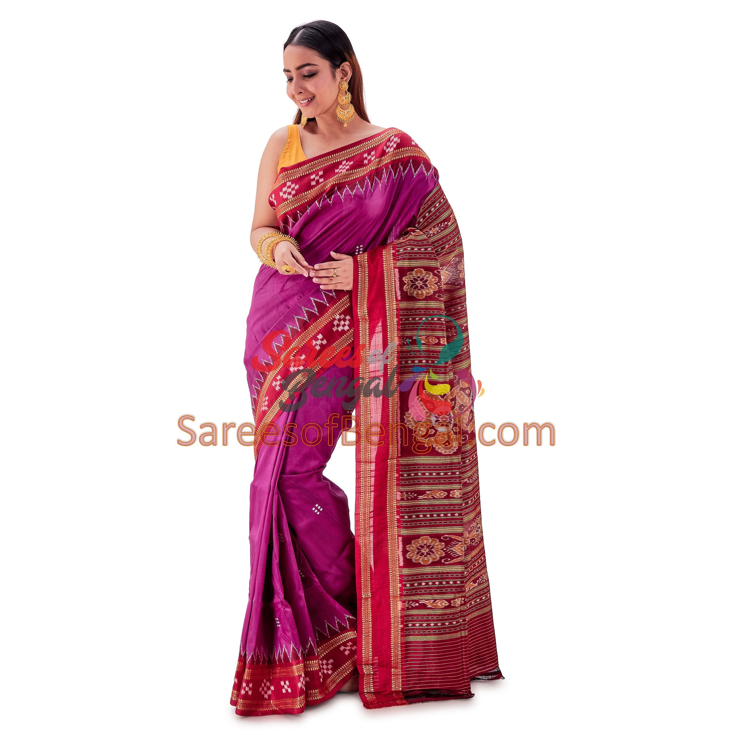 Plum Nuapatna Ikkat Silk Saree