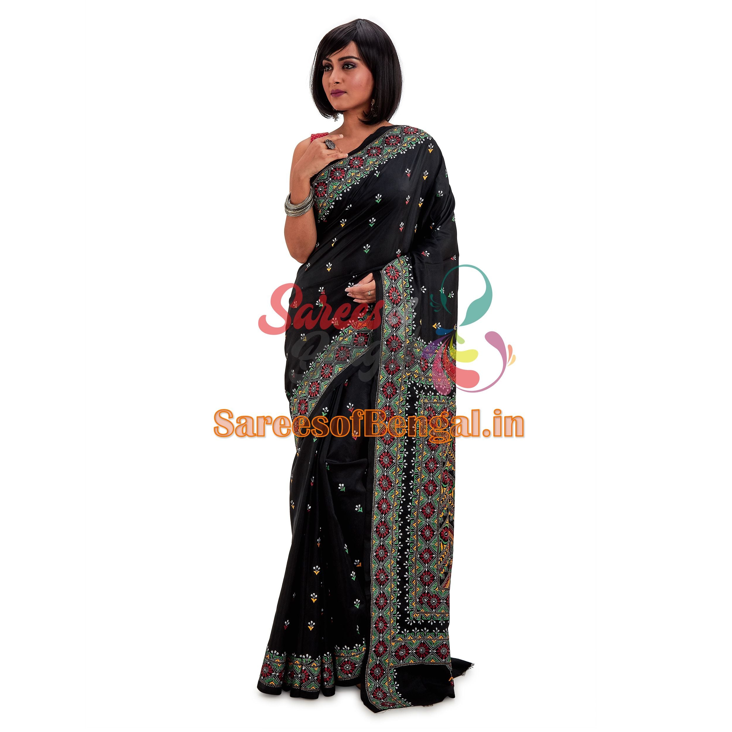 Hand Embroidered Kantha Silk Saree