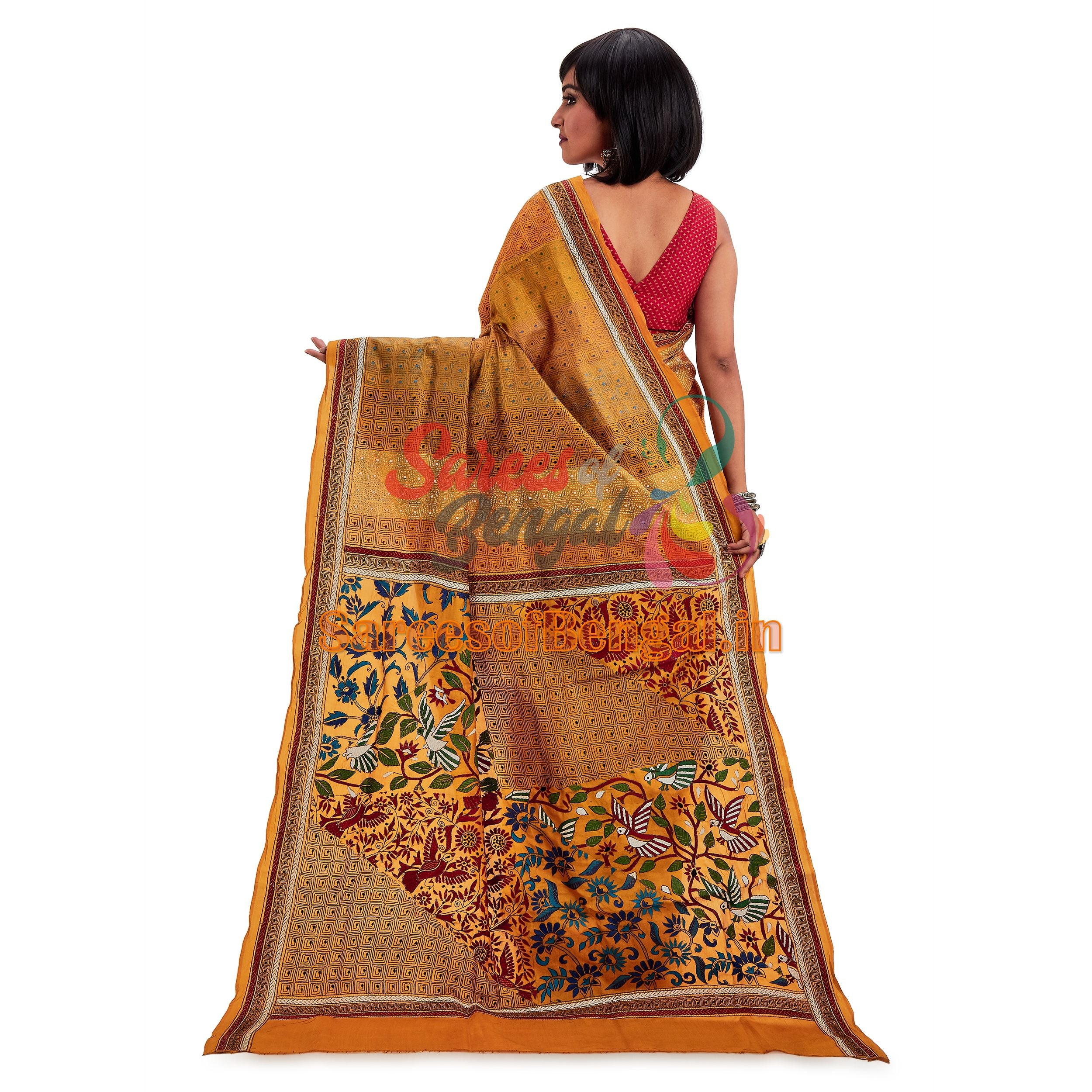 Allover Embroidered Kantha Silk Saree