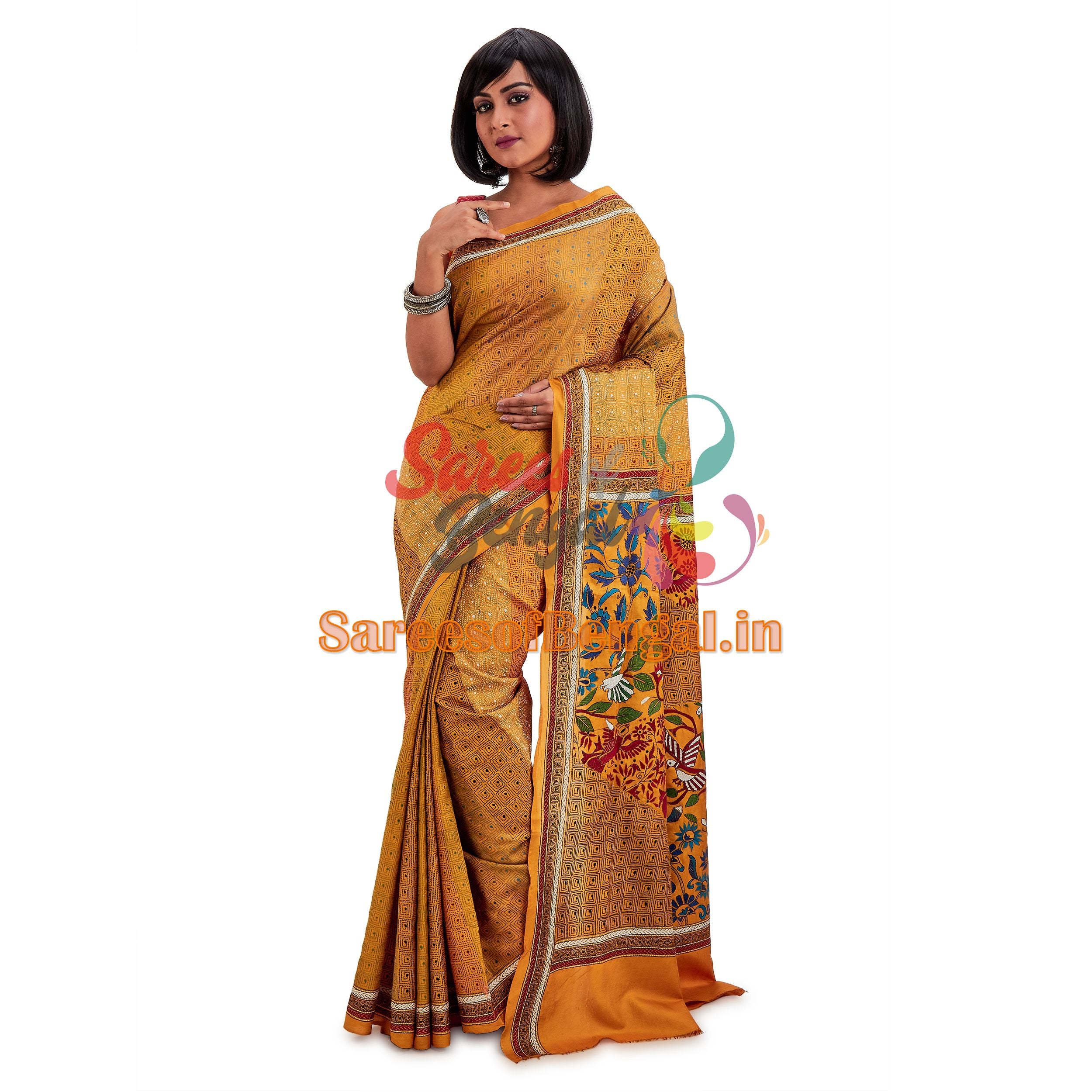 Allover Embroidered Kantha Silk Saree