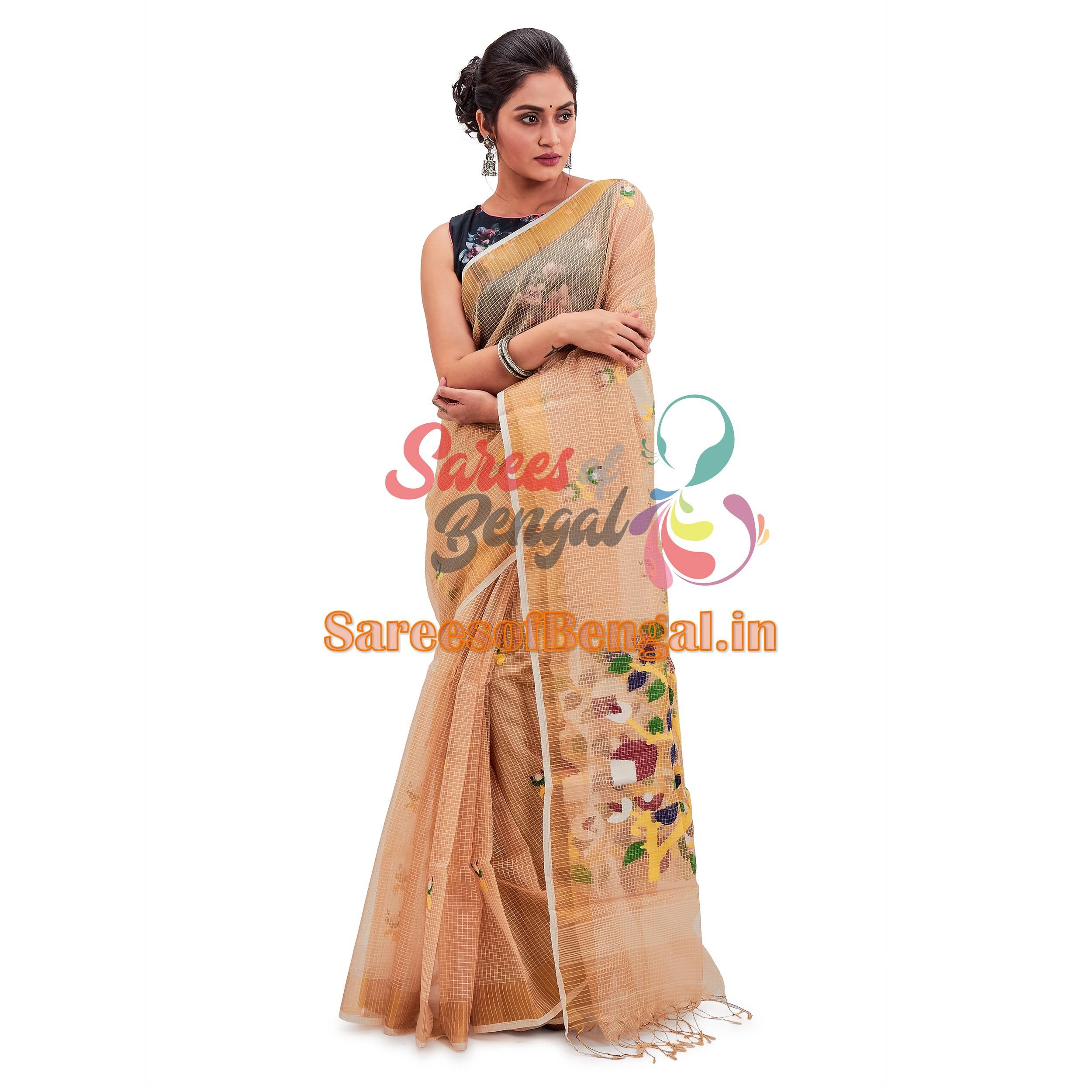 Checkered Muslin Jamdani Silk Saree