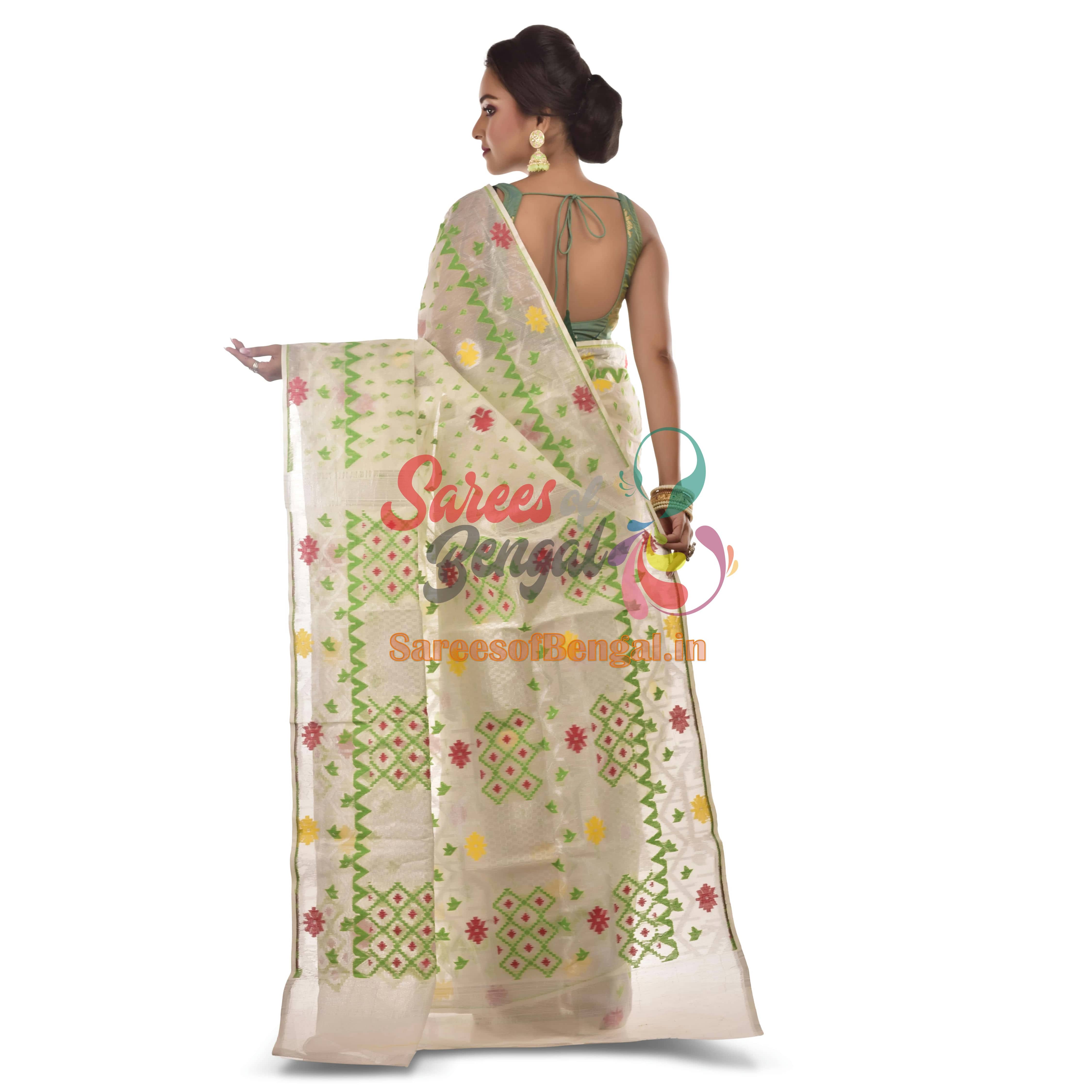 Silver Zari Work White Jamdani Saree