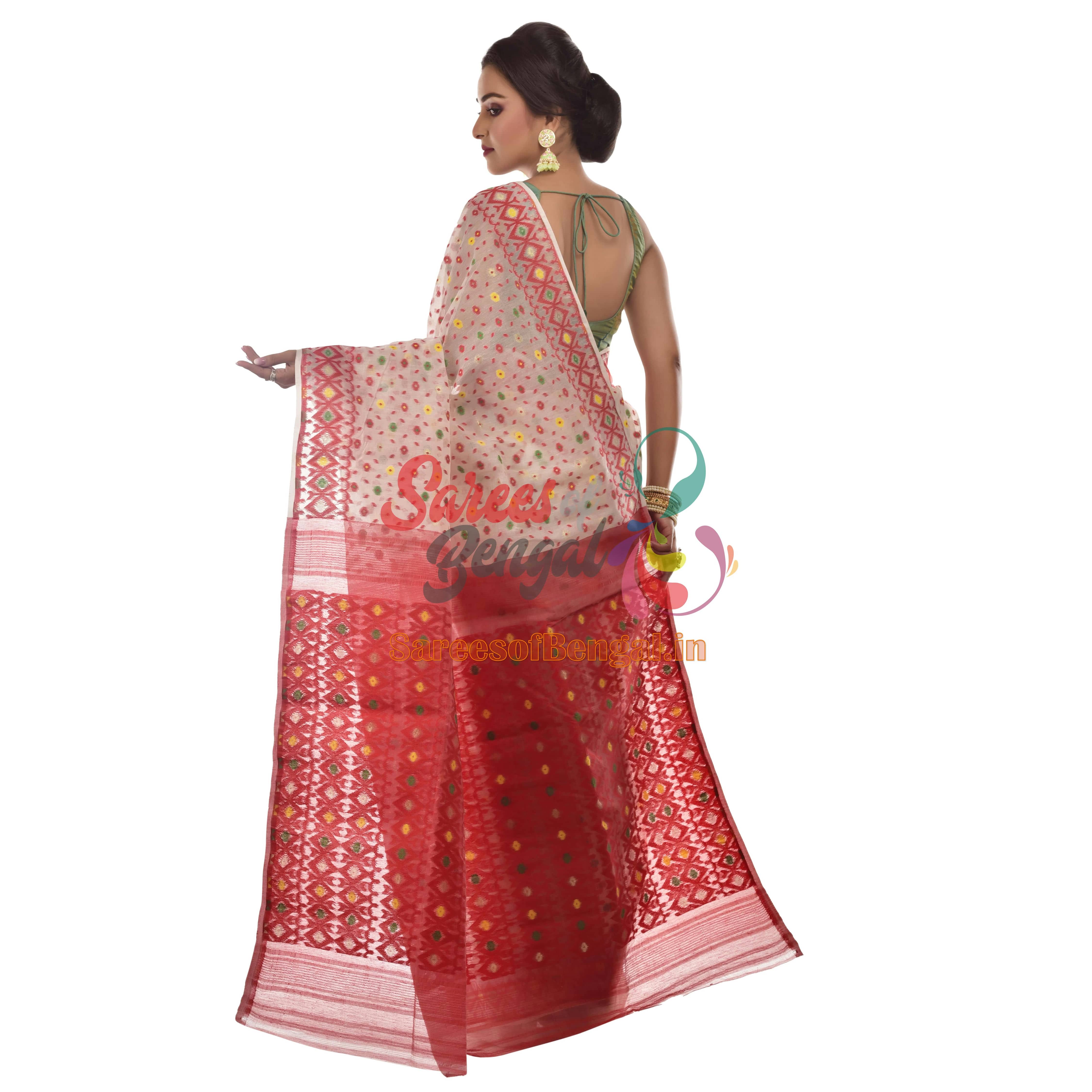 Red And White Jamdani Saree