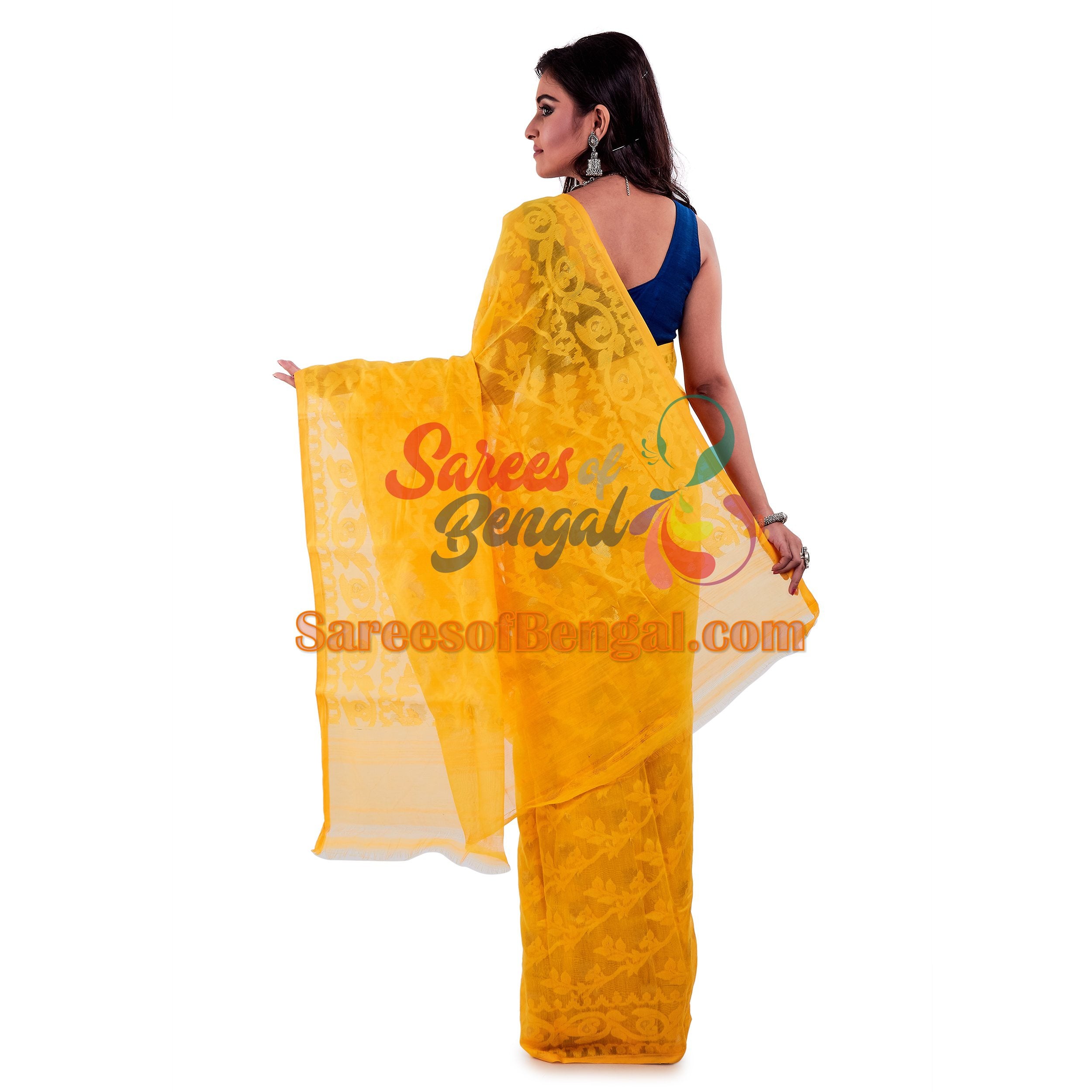 Yellow Self Work Jamdani Saree