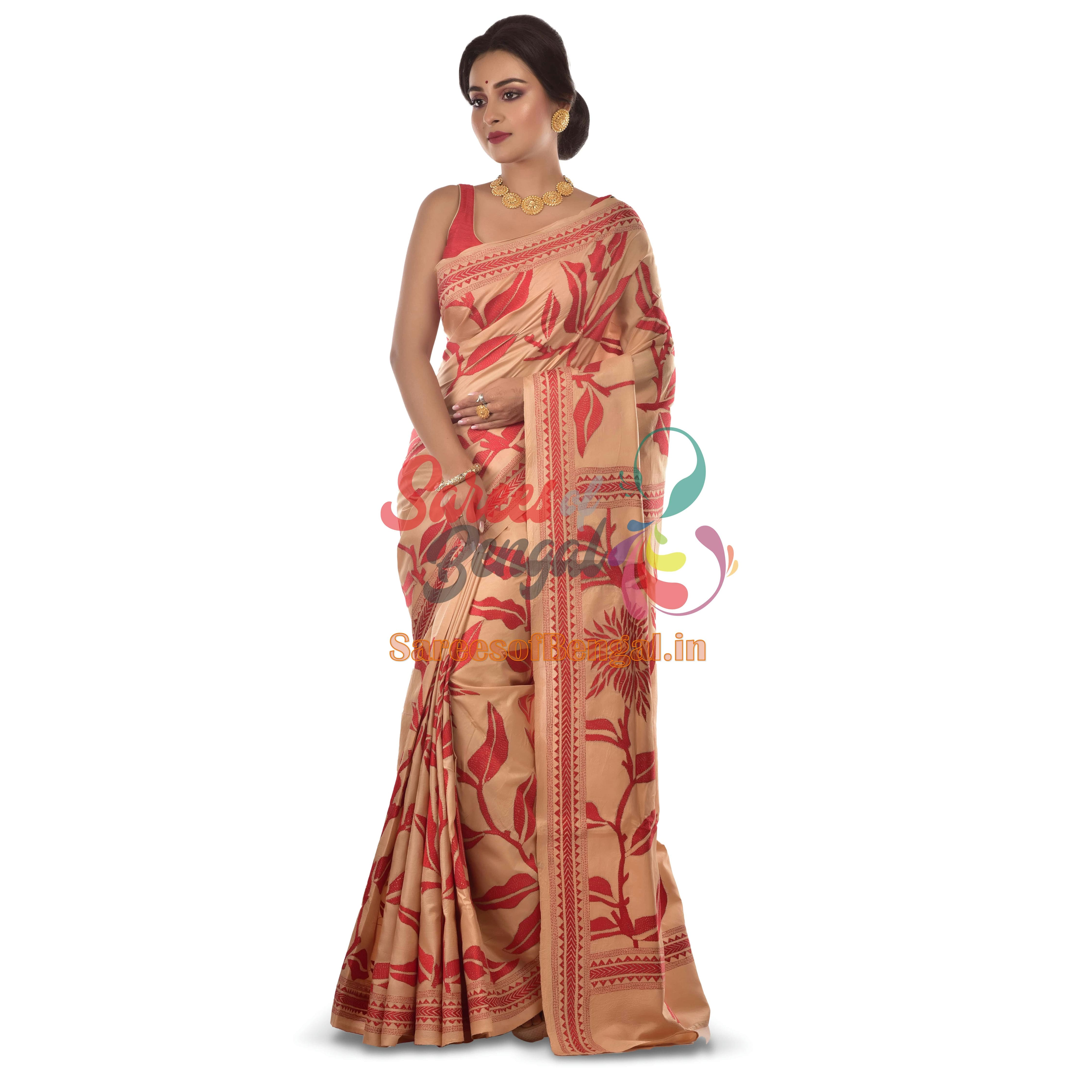 Authentic Bolpur Kantha Silk Saree