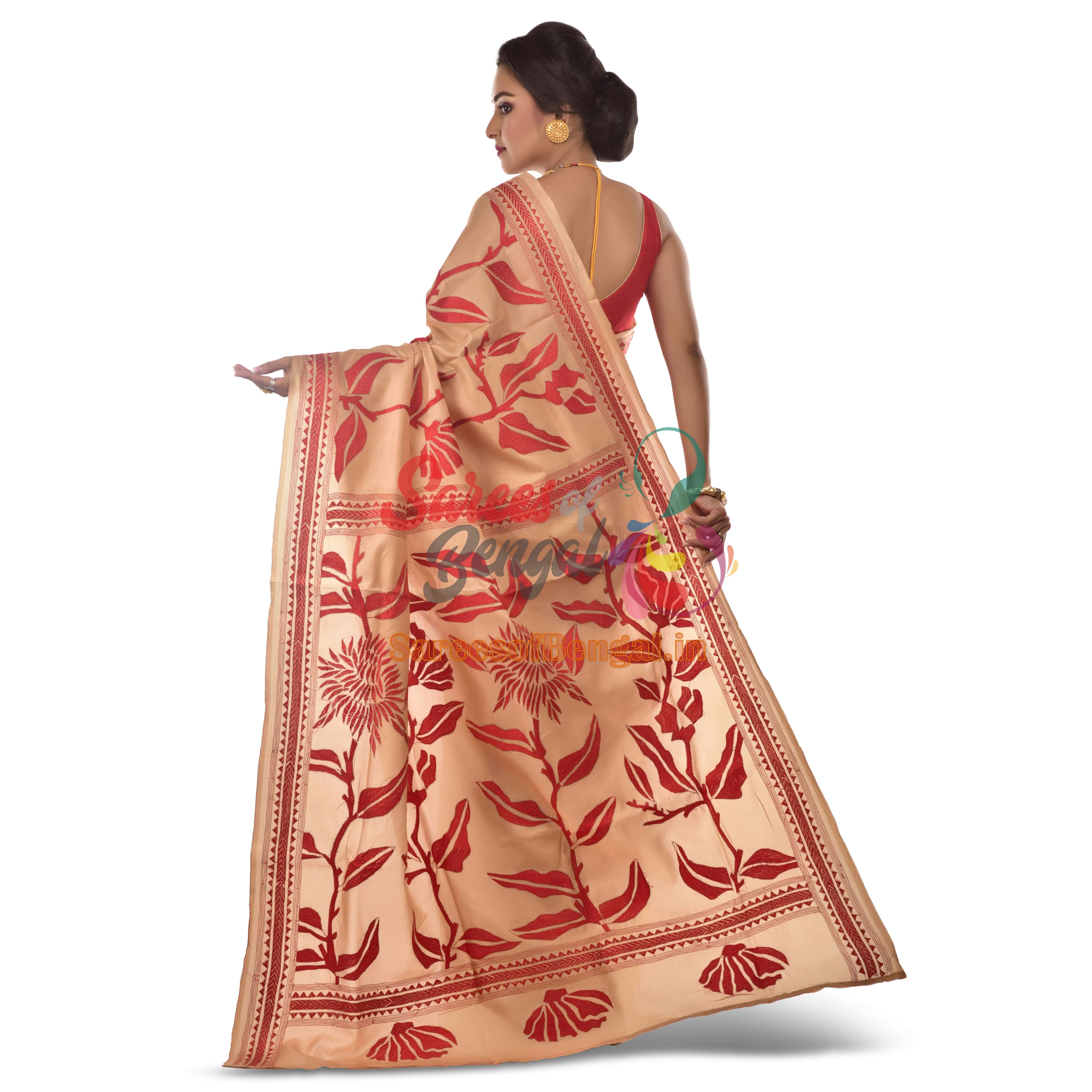 Authentic Bolpur Kantha Silk Saree