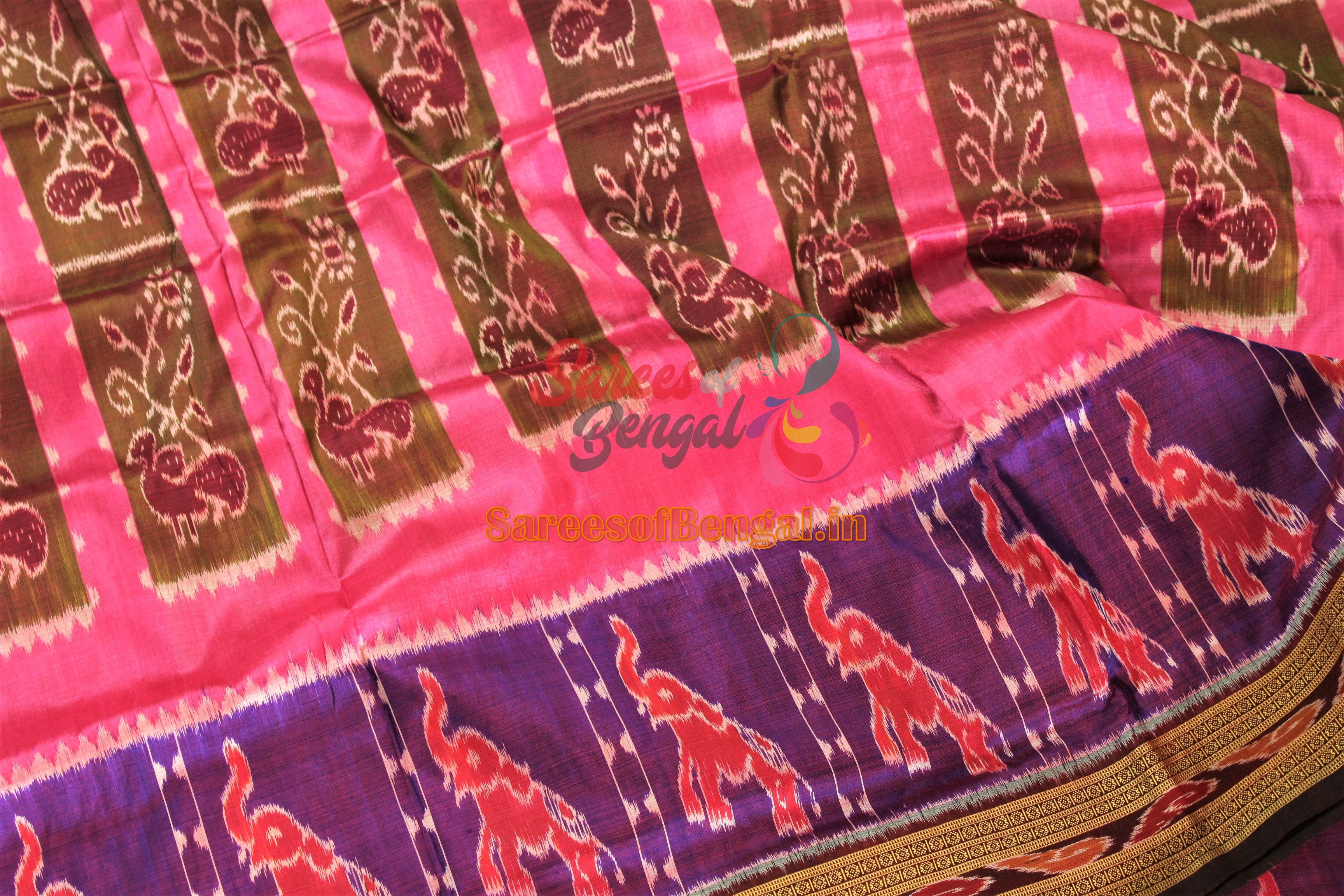 Elephant Motif Ikkat Silk Saree