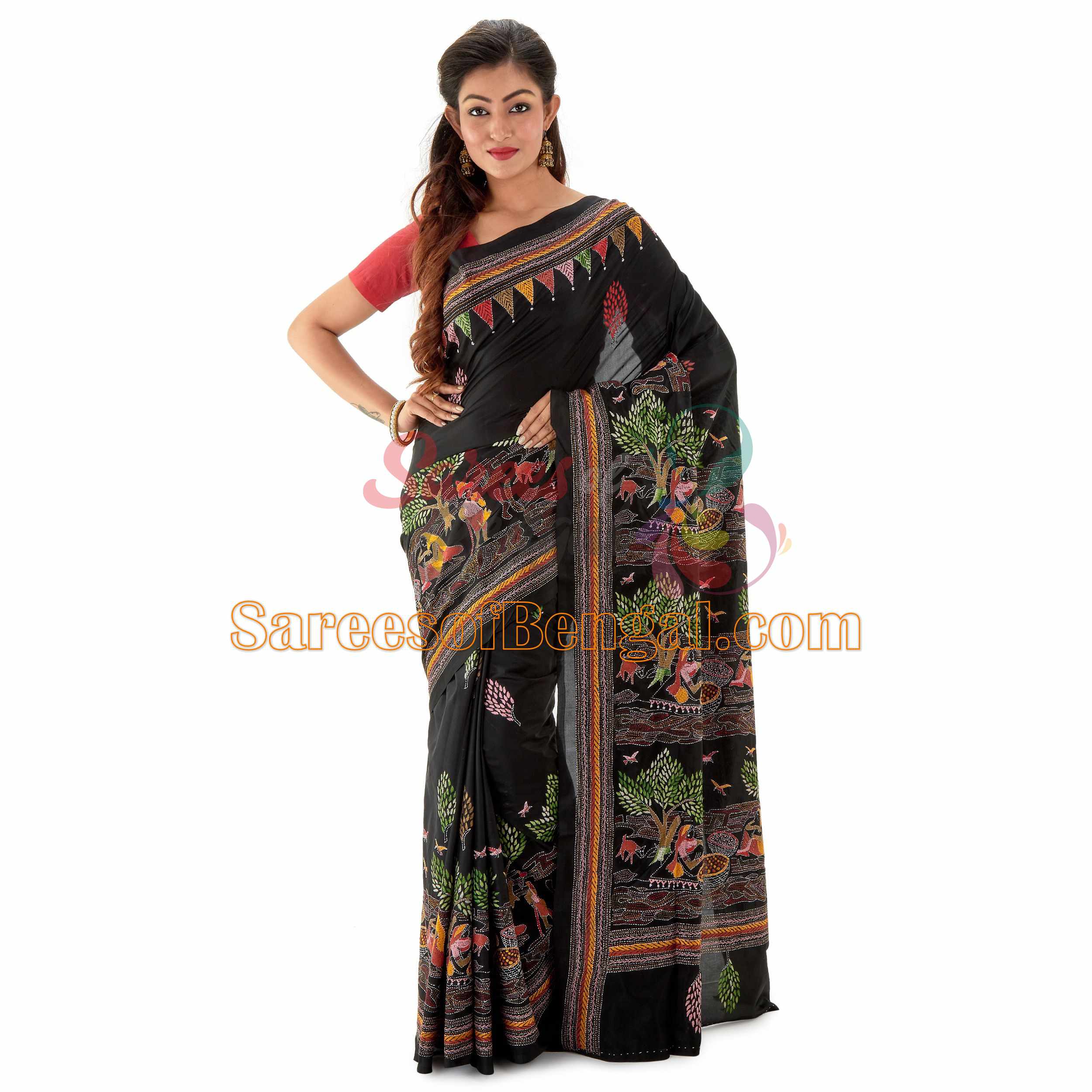 Black Premium Kantha Silk Saree