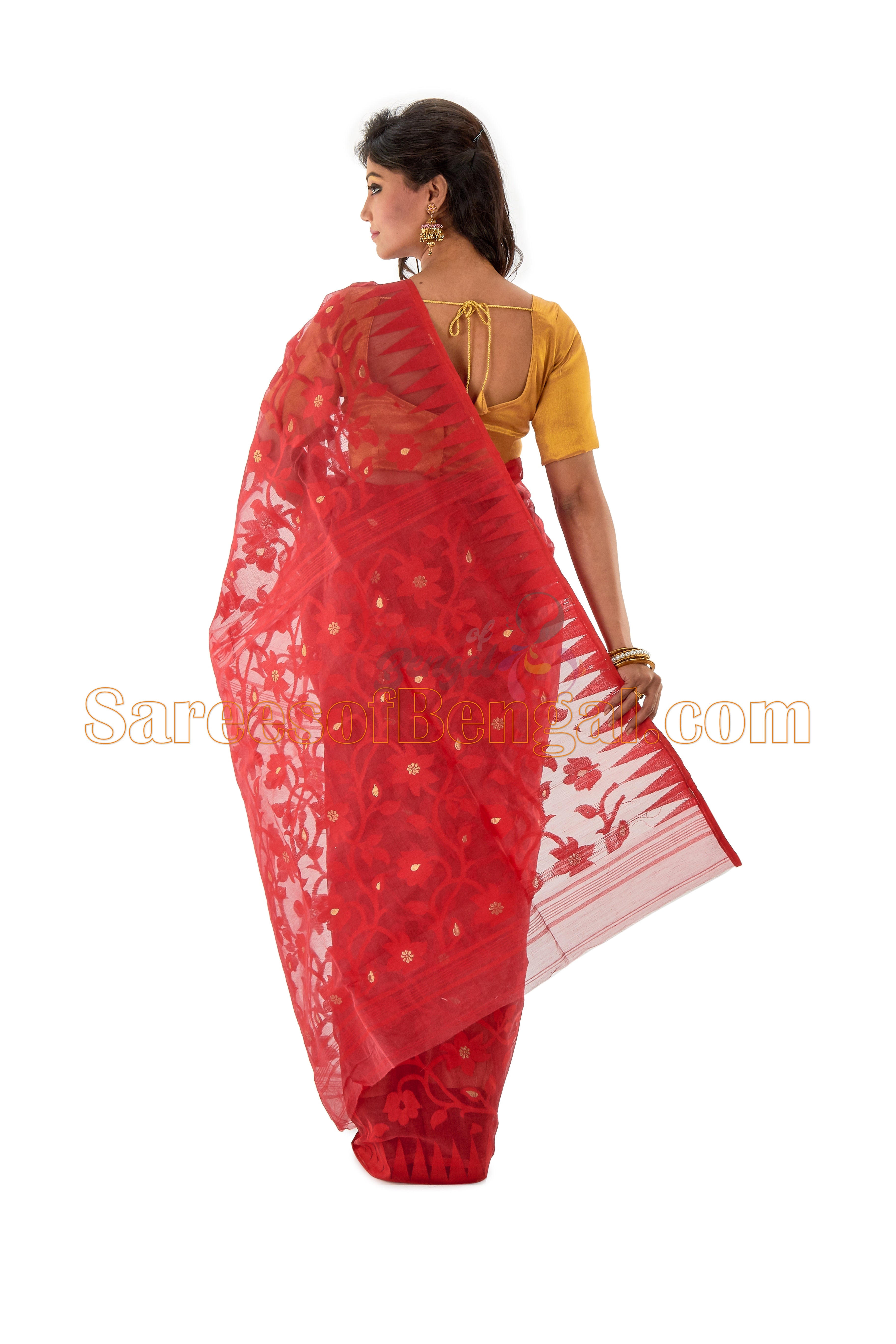 Red Cotton Silk Jamdani Saree