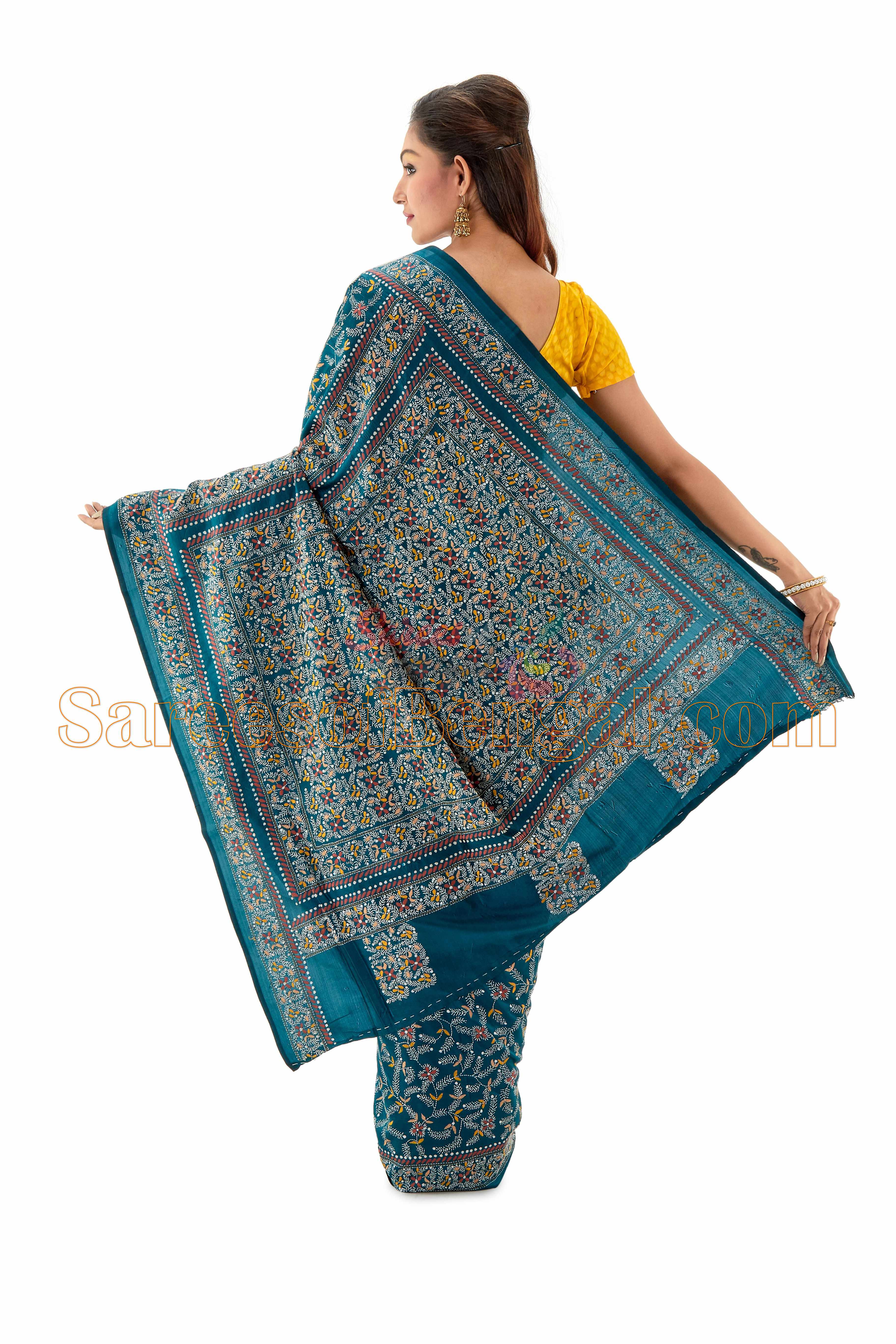 'Kashmiri Stitch' Inspired Kantha Silk Sare