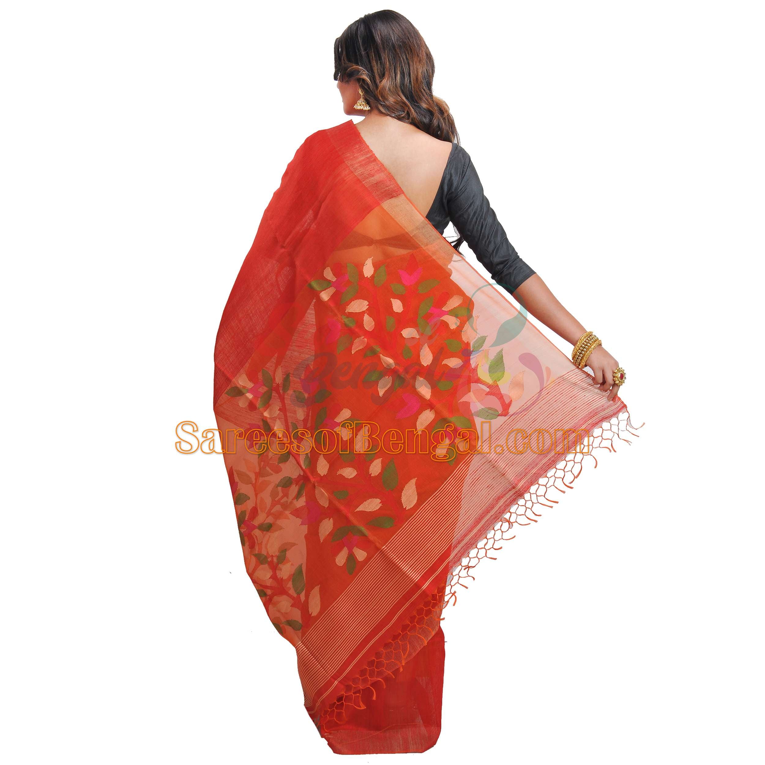 Red Matka & Muslin Jamdani Saree